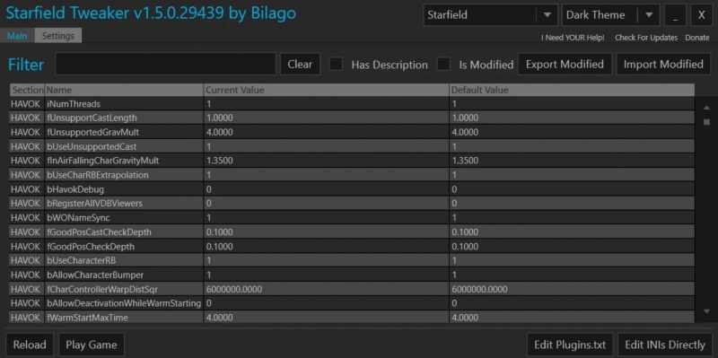 Starfield Configuration Tool – By Bilago