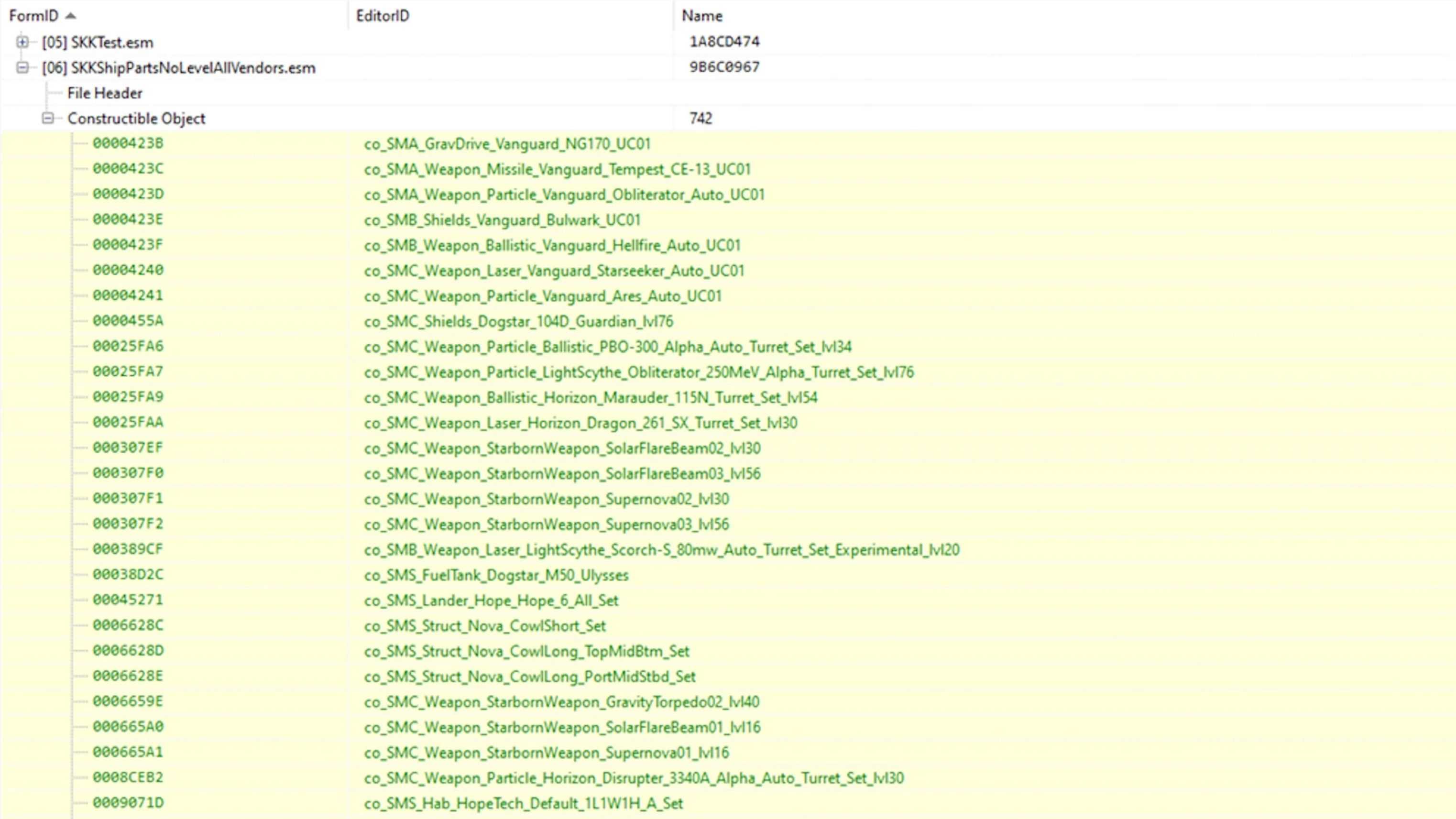 All ship parts unlevelled at all vendors (ESM)
