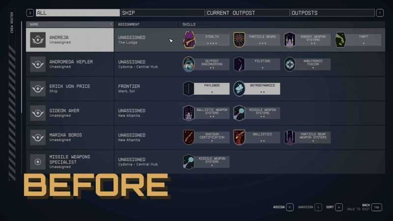 Compact Crew Menu UI